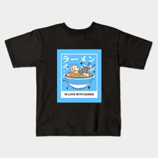 Cute Cats In Love With Ramen Kids T-Shirt